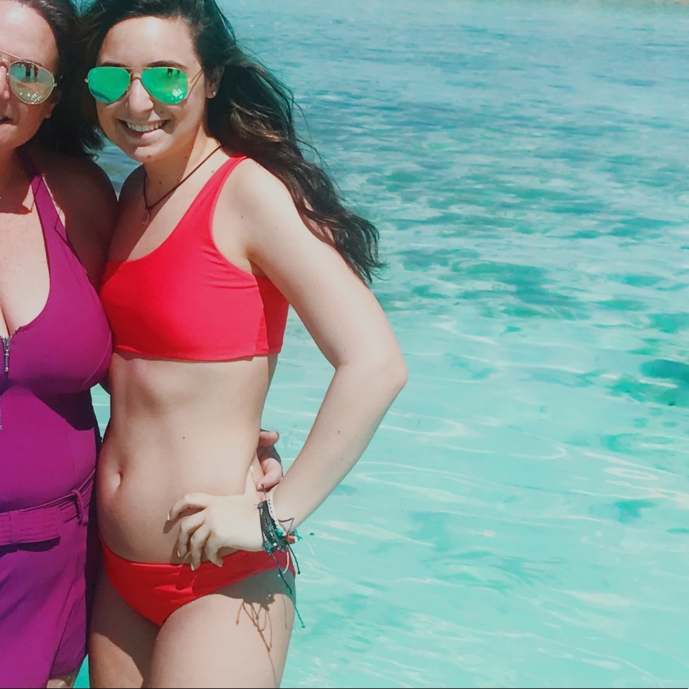 Red one shoulder bikini